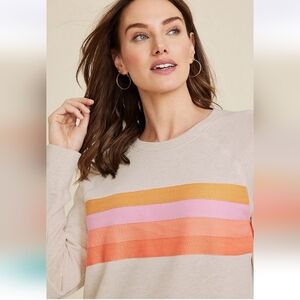 Maurcies Twill Striped Crew Neck Sweatshirt, Size Medium